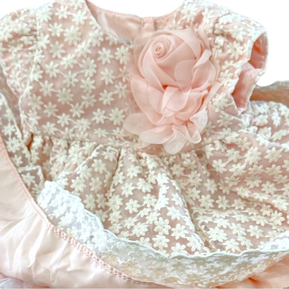 Pippa & Julie Blush Pink & White Elegant Floral Baby Girl Dress  + Bloomers